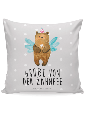 Mr. & Mrs. Panda Kissen Bär Zahnfee mit Spruch in Grau Pastell