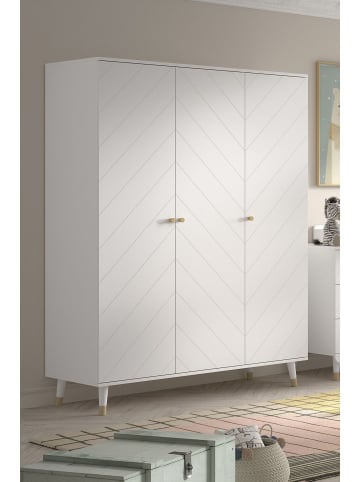 58 aufm Kessel KLEIDERSCHRANK Kamillah 150x59x200 mit 3 Türen aus MDF in Satin Weiß