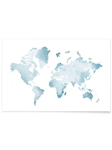 Juniqe Poster "World Map Watercolour" in Blau & Weiß