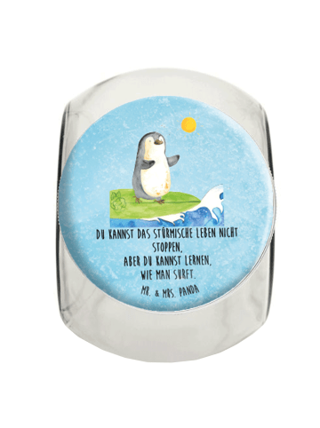 Mr. & Mrs. Panda Bonbonglas Pinguin Surfer mit Spruch in Eisblau