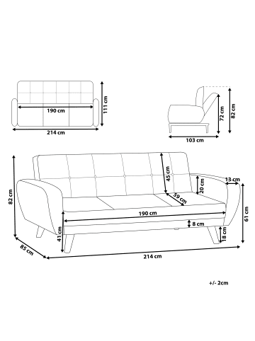 Beliani 3-Sitzer Sofa FLORLI in Grau - (W) 214 x (H) 82 x (L) 85 cm