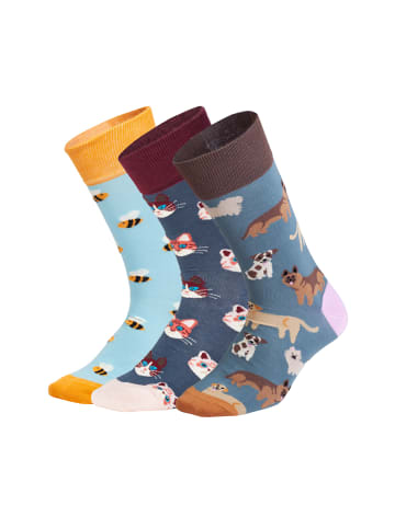 DillySocks Socken Cute Animal Crew (3er Box) in Grau Dunkelblau Petrol Hellblau