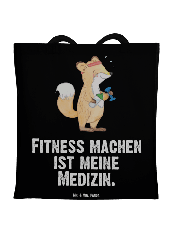 Mr. & Mrs. Panda Tragetasche Fuchs Fitness Medizin mit Spruch in Schwarz