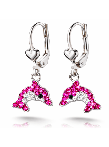 schmuck23 Ohrringe 925 Silber Delfin in Rosa