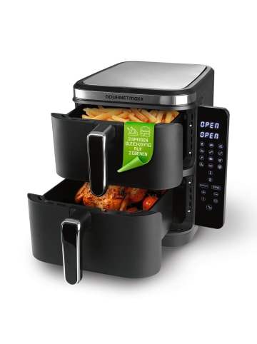 Gourmet Maxx Heißluft-Fritteuse Doppelkorb vertikal 2x 5l 2800W schwarz Schwarz