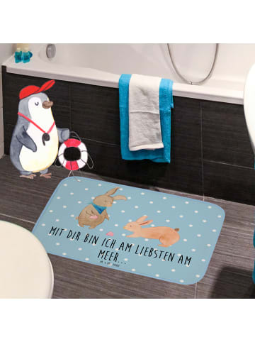 Mr. & Mrs. Panda Teppich Fürs Bad Hasen Muschel mit Spruch in Blau Pastell