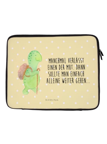 Mr. & Mrs. Panda Laptop Tasche Schildkröte Wanderer mit Spruch in Gelb Pastell