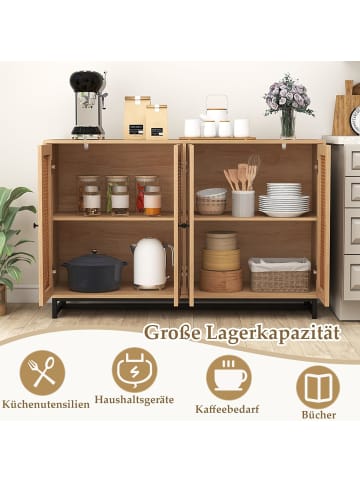 COSTWAY Sideboard mit Rattantüren 126 x 40 x 81 cm in Hellbraun