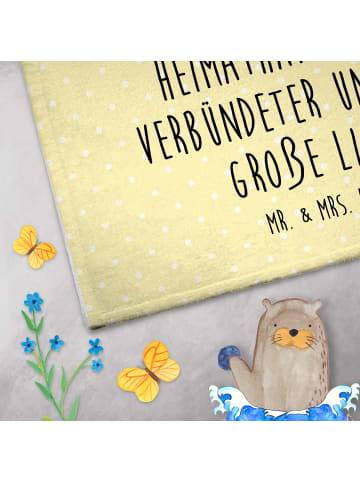 Mr. & Mrs. Panda Gästehandtuch Anker Blau mit Spruch in Gelb Pastell