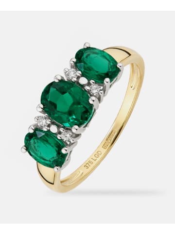 Diamant L'éternel Ring, mit synth. Smaragd, 375 Gelbgold