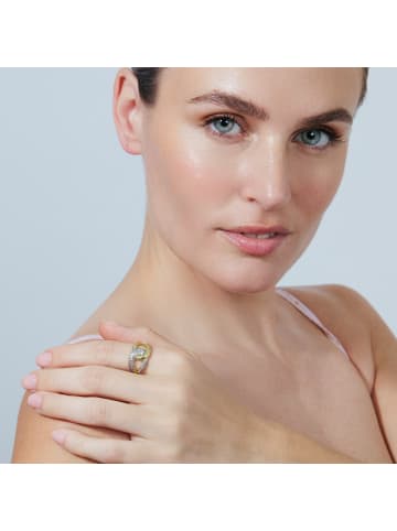 Luxenter ring in polished metal and zirconia alloy, finished in 18-K yellow gold - Denan