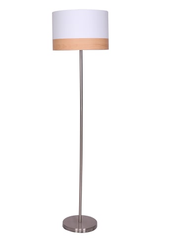 SalesFever Stehleuchte 151 cm 1-flammig dimmbar mit Holzoptik am Lampenschirm in Weiß