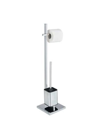 Wenko Toilettenpapierständer und Bürste QUADRO für WC - 2 in 1 in Silbern