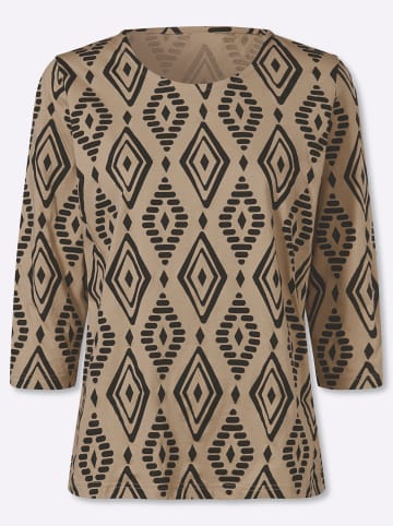 Sieh an! 3/4-Arm-Shirt in beige-schwarz-bedruckt