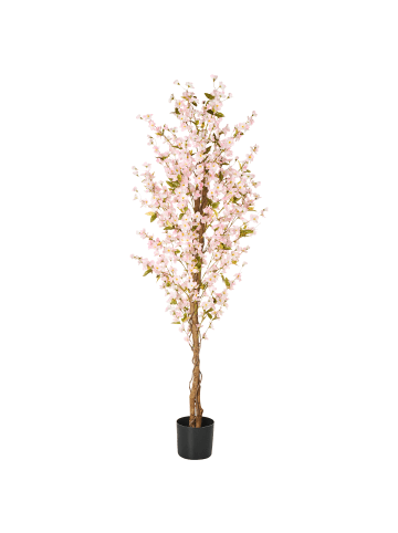 Beliani Kunstpflanze SAKURA in Grün/Rosa/Schwarz - (W) 70 x (H) 185 x (L) 70 cm