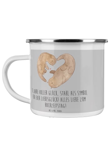 Mr. & Mrs. Panda Camping Emaille Tasse 11. Hochzeitstag Stahlhoc... in Heather Grey