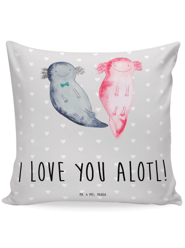 Mr. & Mrs. Panda 40x40 Kissen Axolotl Liebe mit Spruch in Grau Pastell