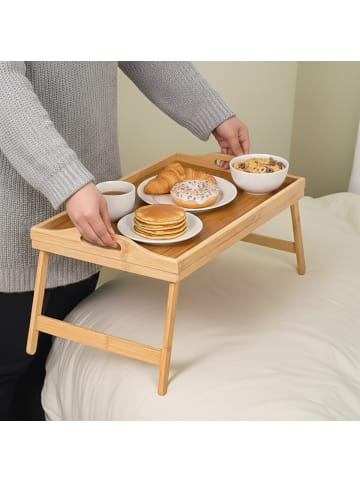 Cheffinger aus Bambus - Frühstücksbrett & Snacktablett mit Klappfüßen in Braun