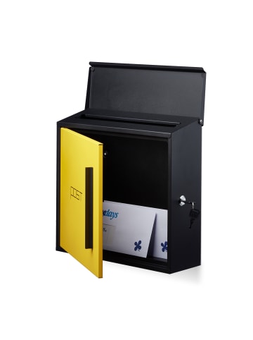 relaxdays Briefkasten in Schwarz Gelb - (B)35x (H)33 x (T)12,5 cm