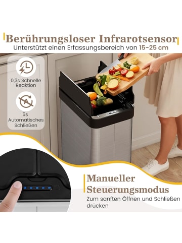 COSTWAY 60 L Mülleimer Küche Edelstahl in Silber