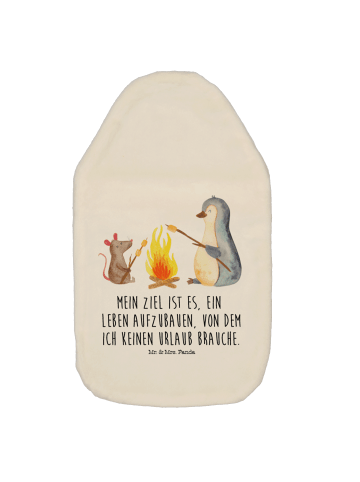 Mr. & Mrs. Panda Wärmflasche Pinguin Lagerfeuer mit Spruch in Weiß
