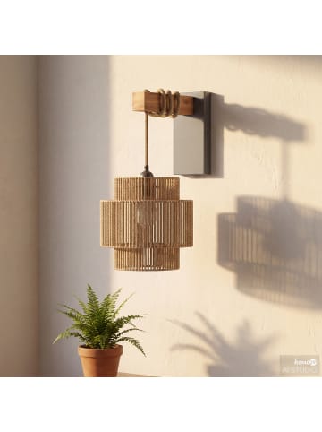 home24 home24 Wandleuchte mit Akku aus Papierkordel & Eisen in Beige, 20 x 40 x 30 cm in Beige