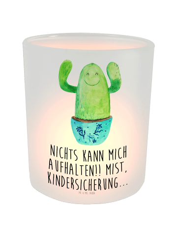 Mr. & Mrs. Panda Windlicht Glas Kaktus Happy mit Spruch in Transparent