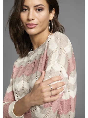 Laura Scott Strickpullover in beige-weiß-rosa-gestreift