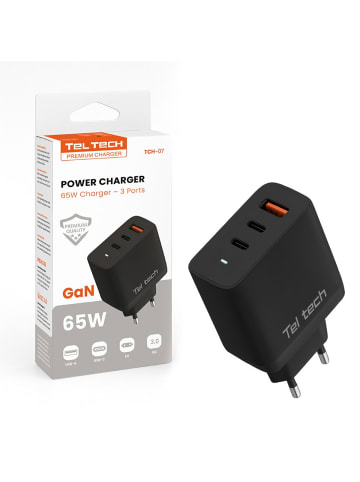 Wisam Teltech Power Charger GaN USB / 2x USB-C 65W QC PD schwarz TCH-07