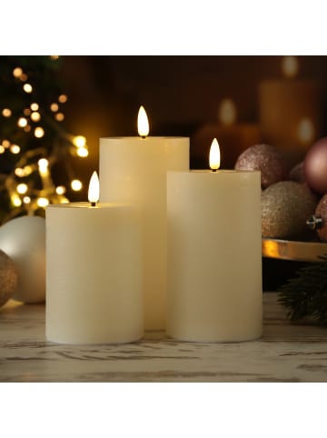 MARELIDA 3x LED Kerzen mit Ladestation wiederaufladbar Echtwachs in creme