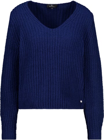 monari Chenille-Pullover mit V-Ausschnitt und Perlfangmuster in Classic Navy