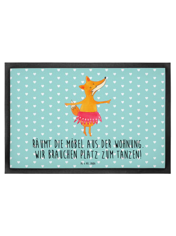 Mr. & Mrs. Panda Sauberlaufmatte Fuchs Ballerina mit Spruch in Türkis Pastell
