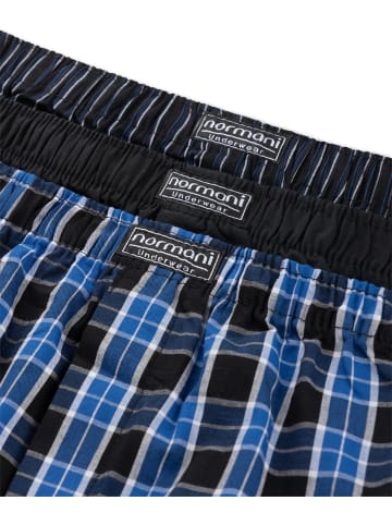normani 3 Stück Herren Web Boxershorts in Blau/Schwarz