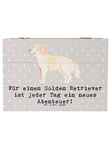 Mr. & Mrs. Panda Geschenkbox Golden Retriever Abenteuer mit Spruch in Grau Pastell