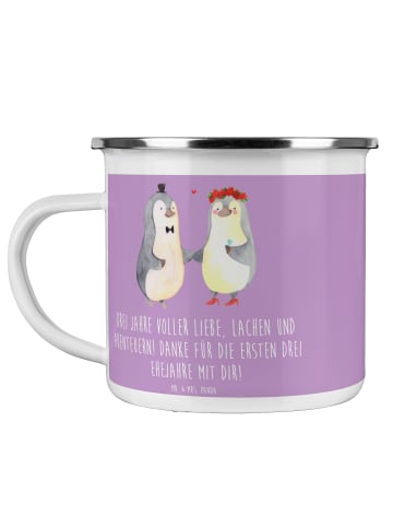 Mr. & Mrs. Panda Camping Emaille Tasse 3. Hochzeitstag Lederhoch... in Lavendeltraum