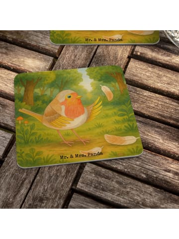 Mr. & Mrs. Panda Tassenuntersetzer Rotkehlchen Federn Design ohn... in Weiß