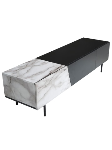 KADIMA DESIGN Lowboard Schwarz mit Marmor-Dekor in Weiß 150x40x40 TV-Kommode in Weiß-Schwarz