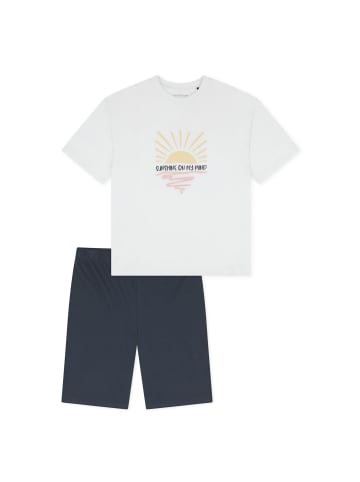 Schiesser Pyjama in Weiß/Dunkelblau