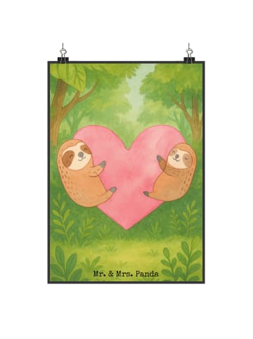 Mr. & Mrs. Panda Poster Faultiere Herz Design ohne Spruch in Weiß