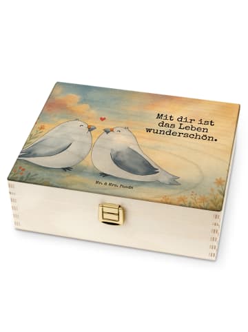 Mr. & Mrs. Panda Teebox Holz Turteltauben Liebe Design mit Spruch in Weiß