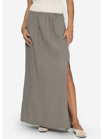 SASSYCLASSY Maxi Musselin Rock mit Schlitz in Taupe