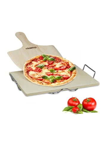 relaxdays Pizzastein in Natur mit Zubehör - (H)1,5 cm