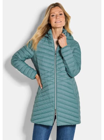 GOLDNER Kurzgröße:  Gefütterter langer Mantel mit Kapuze in graugrün