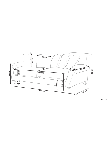 Beliani 2-Sitzer Sofa EIKE in Beige/Dunkler Holzfarbton - (W) 186 x (H) 82 x (L) 102 cm
