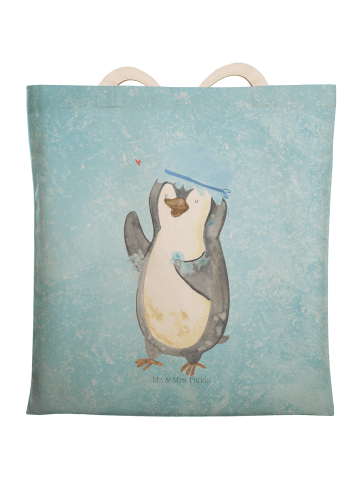 Mr. & Mrs. Panda Einkaufstasche Pinguin Duschen ohne Spruch in Eisblau