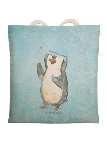 Mr. & Mrs. Panda Shopping Bag Pinguin Duschen ohne Spruch in Eisblau