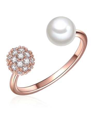 Lulu & Jane Perlen-Ring aus Messing mit Zirkonia und Muschelkernperle in roségold