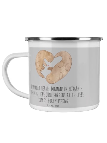 Mr. & Mrs. Panda Camping Emaille Tasse 2. Hochzeitstag Baumwollh... in Heather Grey