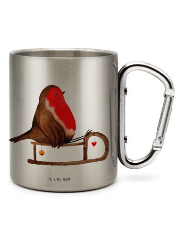 Mr. & Mrs. Panda Karabiner Becher Rotkehlchen Schlitten ohne Spruch in Silber