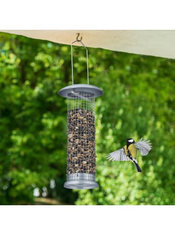 relaxdays 2x Vogelfutterspender in Silber - (H)33 x Ø 10 cm